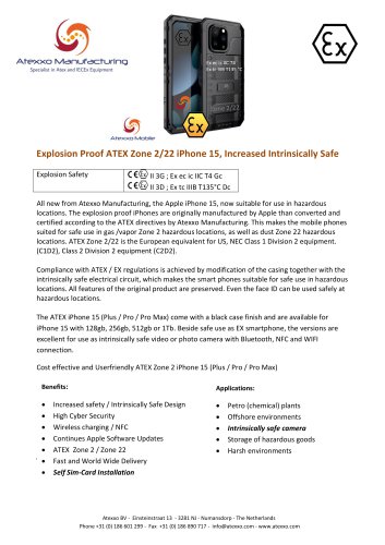 Product flyer explosion proof iPhone 15 (Ex Zone 2)