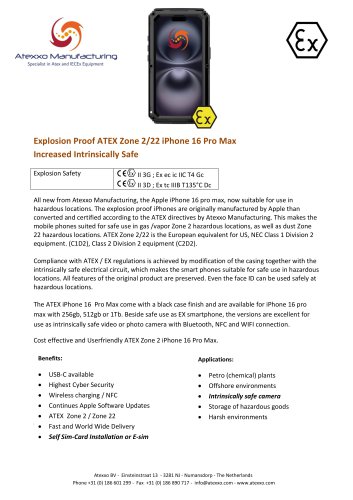 Product flyer explosion proof iPhone 16 Pro Max (Ex Zone 2)