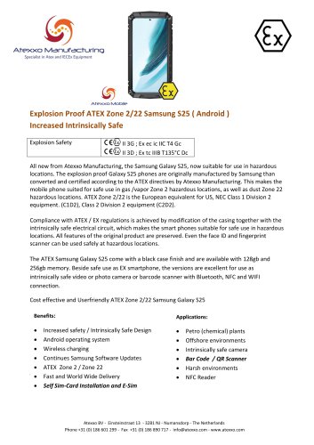 Product flyer explosion proof Samsung Galaxy S25 (Ex Zone 2)
