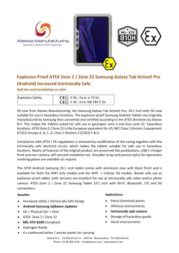 Product flyer explosion Proof Samsung Galaxy Tab Active5 Pro (Ex Zone 2)