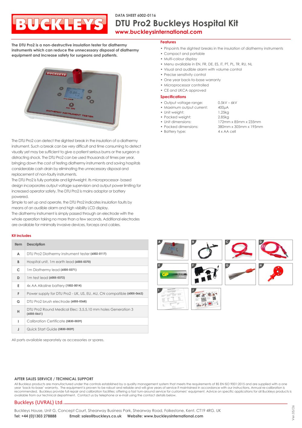 DTU Pro2 Diathermy Instrument Tester Data Sheet - Buckleys (UVRAL) Limited