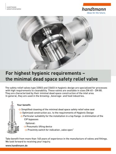 HANDTMANN ARMATURENFABRIKFor highest hygienic requirements – the minimal dead space safety relief valve