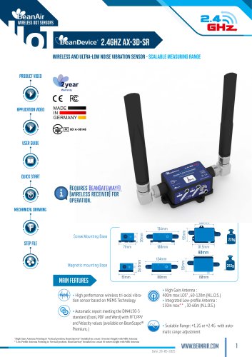 2.4GHz AX-3D-SR Wireless and Ultra-Low Noise Vibration Sensor