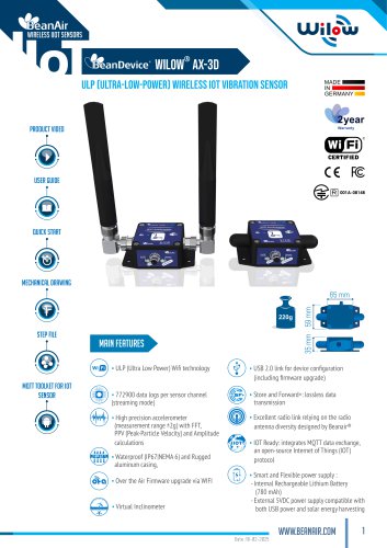 BeanDevice® Wilow® AX-3D - Wifi Accelerometer for Industrial Internet of Things - Datasheet
