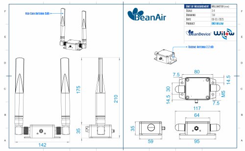 BeanDevice® Wilow® - Wifi sensor for Industrial Internet of Things - Mechanical Drawing
