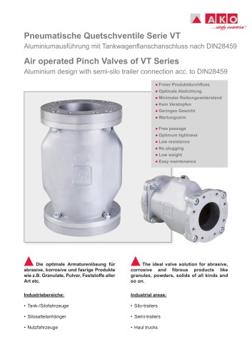 Air operated Pinch Valves with semi-silo trailer connection - VT Series