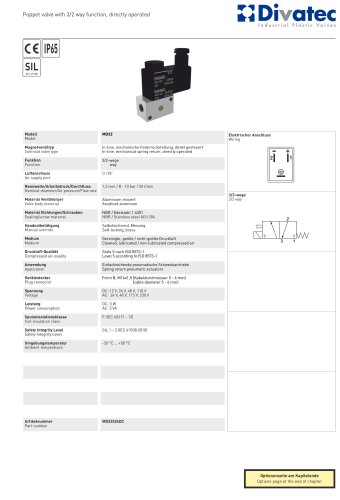Poppet valve with 3/2 way function, directly operated
