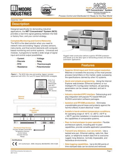  NCS NET Concentrator System®  Process Control and Distributed I/O System 