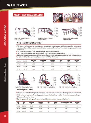 GCD3-100 Three torch straight cutting machine and CG1-30sp-400 Portable multi torch oxy-fuel beveling and cutting machine