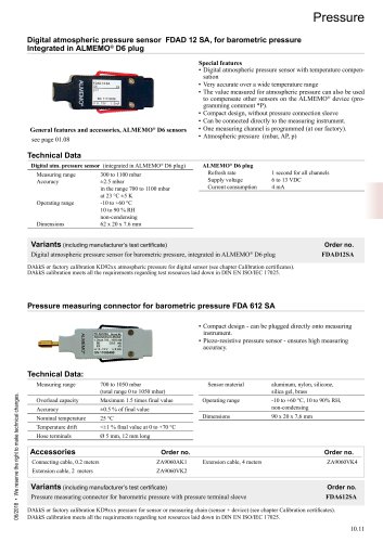 Digital atmospheric pressure sensor FDAD 12 SA, for barometric pressure Integrated in ALMEMO® D6 plug