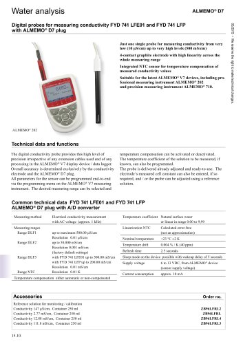 Water analysis D 741 LFE01 and FYD 741 LFP