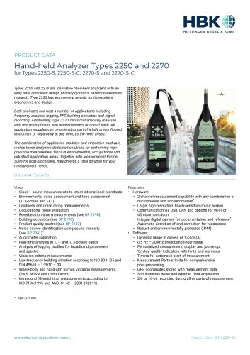 Hand-held Analyzer Types 2250 and 2270 for Types 2250-S, 2250-S-C, 2270-S and 2270-S-C