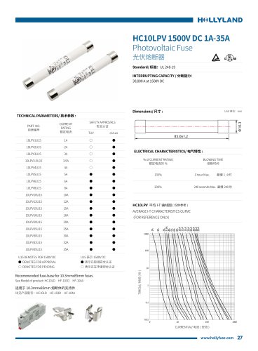 PV FUSE HC10LPV 1500V DC 1A-35A