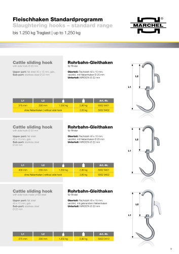 Slaughtering hooks &ndash; standard range bis 1.250 kg Traglast | up to 1,250 kg