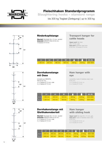 Slaughtering hooks &ndash; standard range bis 300 kg Traglast (Zerlegung) | up to 300 kg