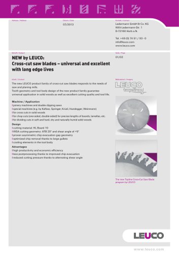 NEW by LEUCO:  Cross-cut saw blades &ndash; universal and excellent  with long edge lives