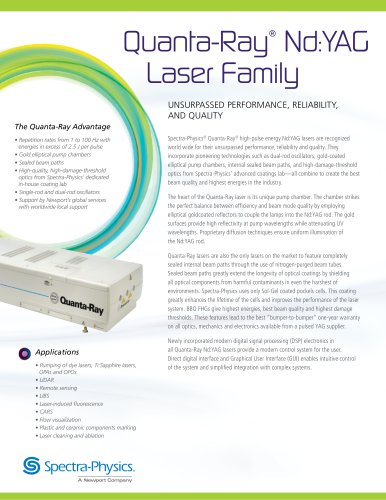 Quanta-Ray® Nd:YAG Laser Family UNSURPASSED PERFORMANCE, RELIABILITY, AND QUALITY