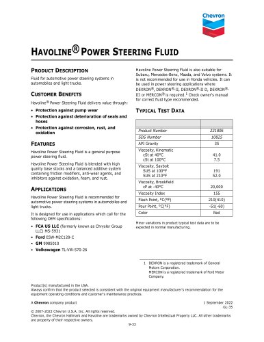HAVOLINE® POWER STEERING FLUID