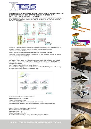 SERVICE SYSTEM FOR PRINTING MACHINES – GRIPPING AND DROP OFF SYSTEM OF CARDBOARD CORES FROM STORAGE TO WINDING MACHINE AND UNLOAD SYSTEM FOR REELS