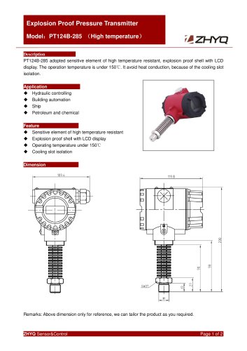 ZHYQ Explosion proof pressure transmitter PT124B-285 pressure measurement for hazardous locations