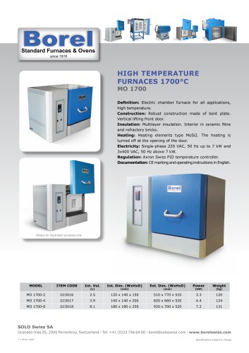 High Temperature Furnaces 1700°C - MO 1700