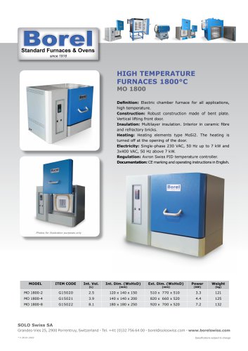 High Temperature Furnaces 1800°C - MO 1800