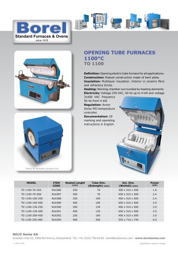 Opening Tube Furnaces 1100°C - TO 1100