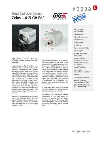 Kappa WVGA camera with IP 54 protection and GigE Vision interface