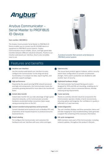 Anybus Communicator &ndash; Serial Master to PROFIBUS IO-Device