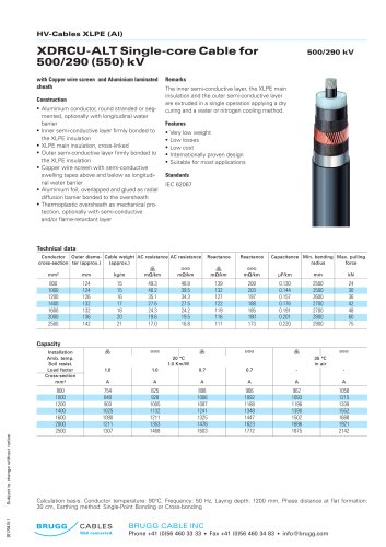 XDRCU-ALT Single-core Cable for 500/290 (550) kV