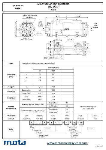MULTITUBULAR HEAT EXCHANGER Oil / Water C158