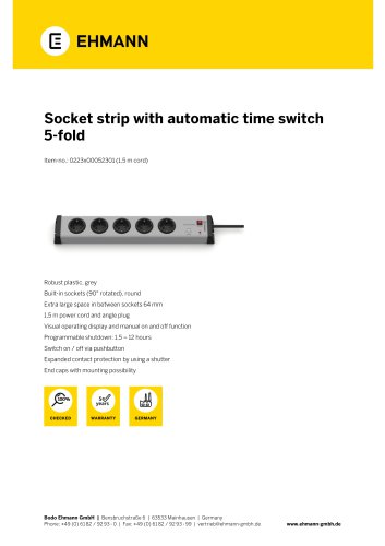 Socket strip 5-fold, with automatic time switch 1,5-12 hours