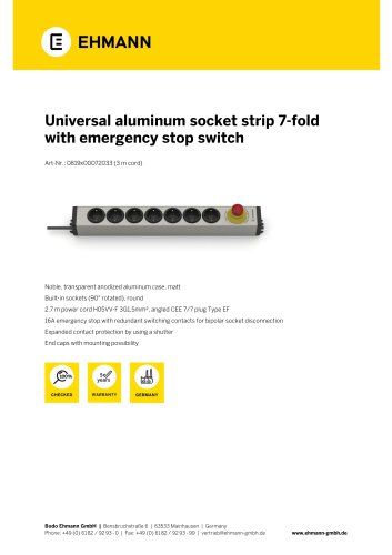 Universal aluminum socket strip 7-fold with emergency stop switch