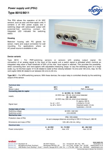 Data sheet power supply unit  8010, 8011