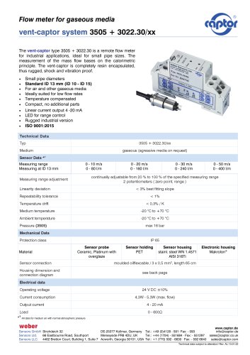 Data sheet vent-captor 3505+ 3022.30/xx