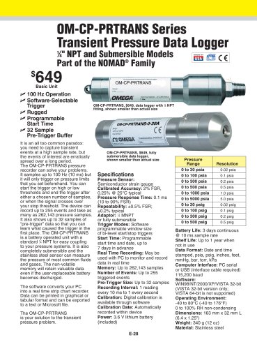 Transient Pressure Data Logger OM-CP-PRTRANS Series