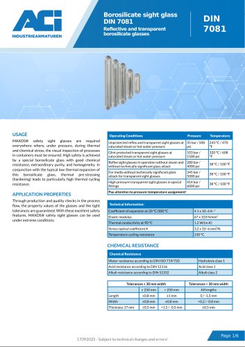 Borosilicate sight glass DIN 7081