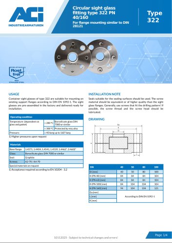 Circular sight glass fitting type 322 PN 40/160