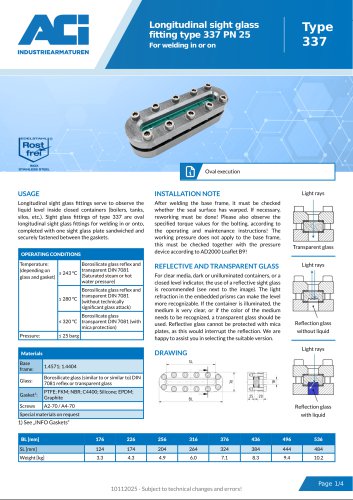 Longitudinal sight glass fitting type 337 PN 25