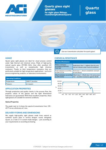 Quartz glass sight glasses