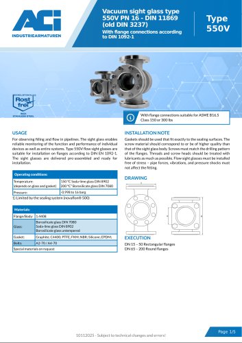 Vacuum sight glass type 550V PN 16 - DIN 11869 (old DIN 3237)