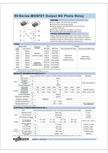 KV Series-MOSFET Output NO Photo Relay