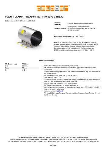 PEWO-T-CLAMP-THREAD 88-488 / PN16 (EPDM-HT) A2