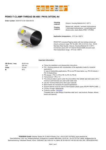 PEWO-T-CLAMP-THREAD 88-488 / PN16 (VITON)