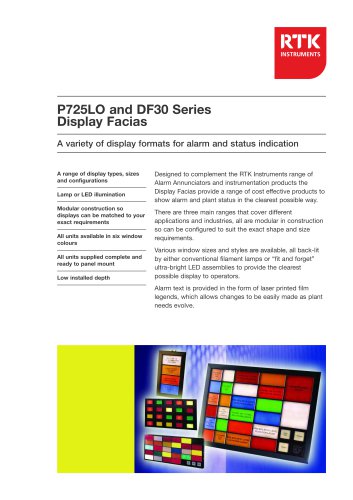 P725LO and DF30 Series Display Facias