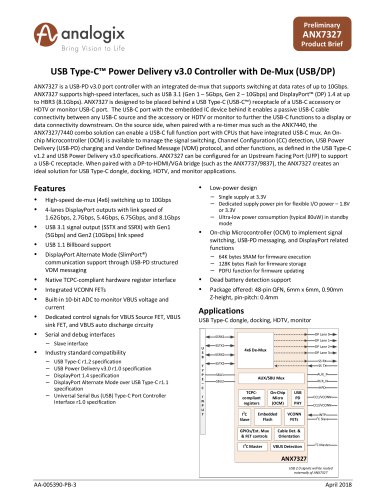 USB Type-C&trade; Power Delivery v3.0 Controller with De-Mux (USB/DP)