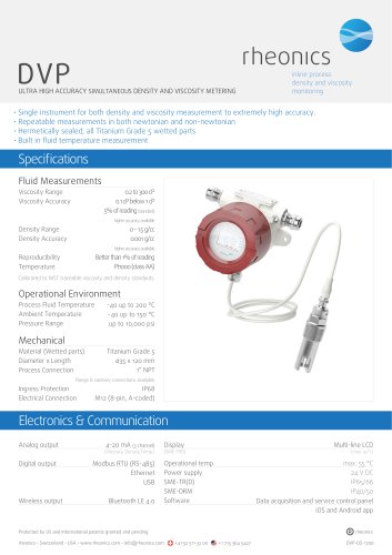 DVP ULTRA HIGH ACCURACY SIMULTANEOUS DENSITY AND VISCOSITY METERING - GAS, LIQUIDS