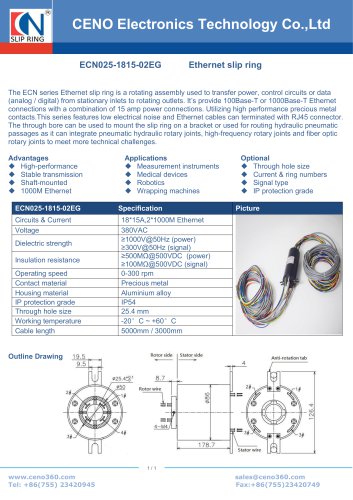 CENO Rotary joint with RJ45 connector for Ethernet channel ECN025-1815-02EG