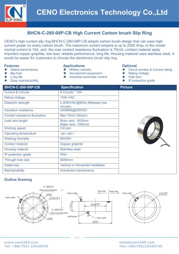 CENO Slim through bore slip ring with carbon brush BHCN-C-260-08P-CB