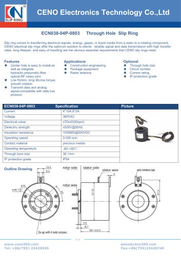 CENO Through hole slip ring with flying lead ECN038-04P-0803